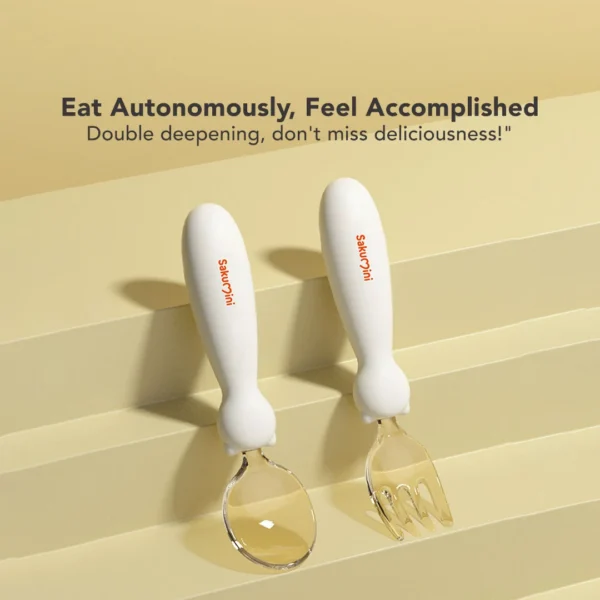 Sakumini Learning Silicone Ppsu Spoon Fork Sendok Garpu Bayi - Image 5