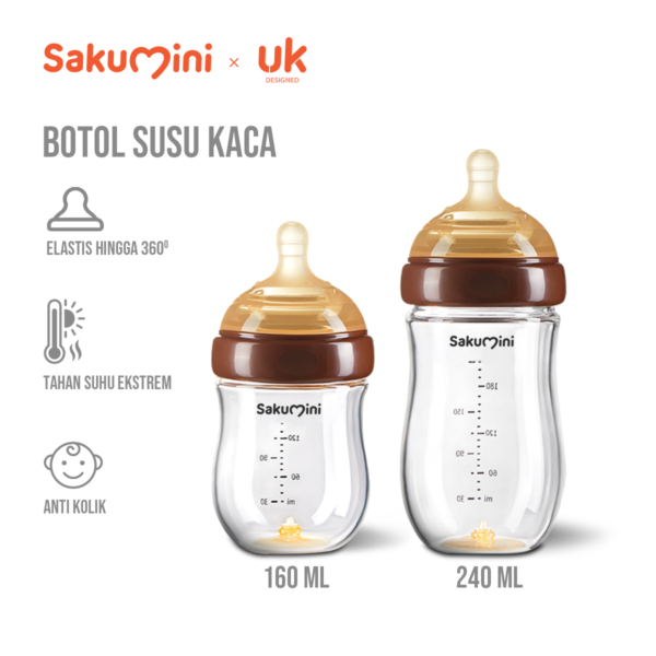 Sakumini Botol Susu Kaca Bayi Anak Anti Kolik Tahan Suhu Milk Feeding Bottle Glass Baby Bottle Newborn