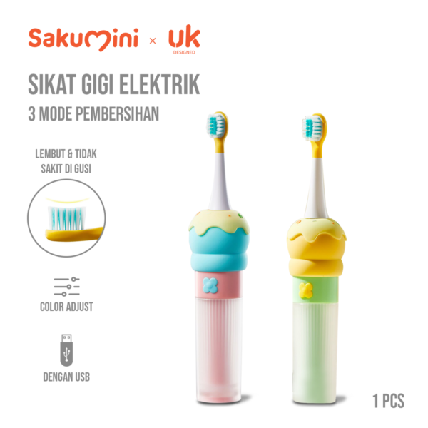 Sakumini 3IN1 Electric Toothbrush Sikat Gigi Gusi Sensitif Elektrik Anak Lembut Waterproof Rechargeable
