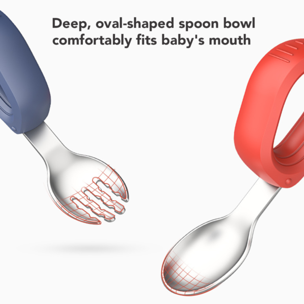 Sakumini Colorful Set Sendok Garpu Training Anak Bayi Gagang Bundar Stainless Steel Tahan Karat - Image 2