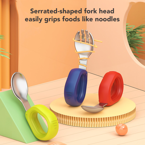 Sakumini Colorful Set Sendok Garpu Training Anak Bayi Gagang Bundar Stainless Steel Tahan Karat - Image 3