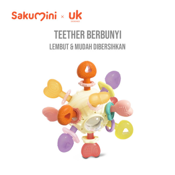 Sakumini Teether Ball Rattle Mainan Gigitan Bola Silikon Kerincingan Bayi BPA Free