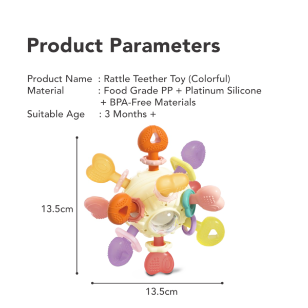 Sakumini Teether Ball Rattle Mainan Gigitan Bola Silikon Kerincingan Bayi BPA Free - Image 9