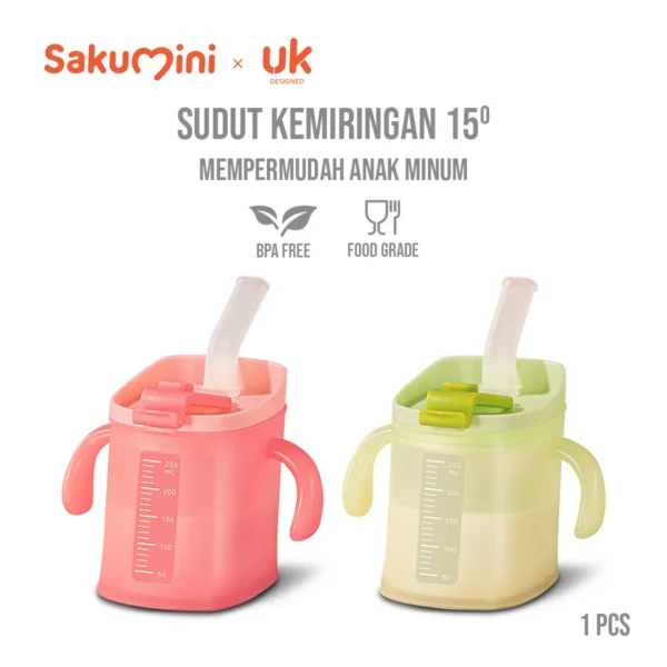 Sakumini 3in1 Curve Straw Training Cup Gelas Minum Sedotan Anak Anti Tumpah 250ml