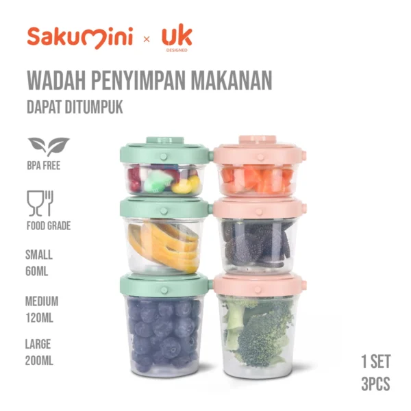 Sakumini Tempat Makan Mpasi Bayi Airtight Baby Food Container Set Isi 3
