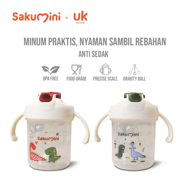 Sakumini 3in1 Gelas Minum Sedotan Anak Training Straw Sippy Cup Anak Bayi
