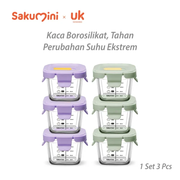 Sakumini Glass Food Container 3in1 Storage Jar Bowl Wadah Gelas Kaca Borosilikat Mpasi Bayi