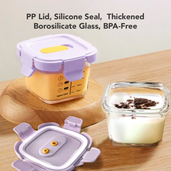 Sakumini Glass Food Container 3in1 Storage Jar Bowl Wadah Gelas Kaca Borosilikat Mpasi Bayi - Image 2