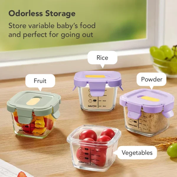 Sakumini Glass Food Container 3in1 Storage Jar Bowl Wadah Gelas Kaca Borosilikat Mpasi Bayi - Image 6
